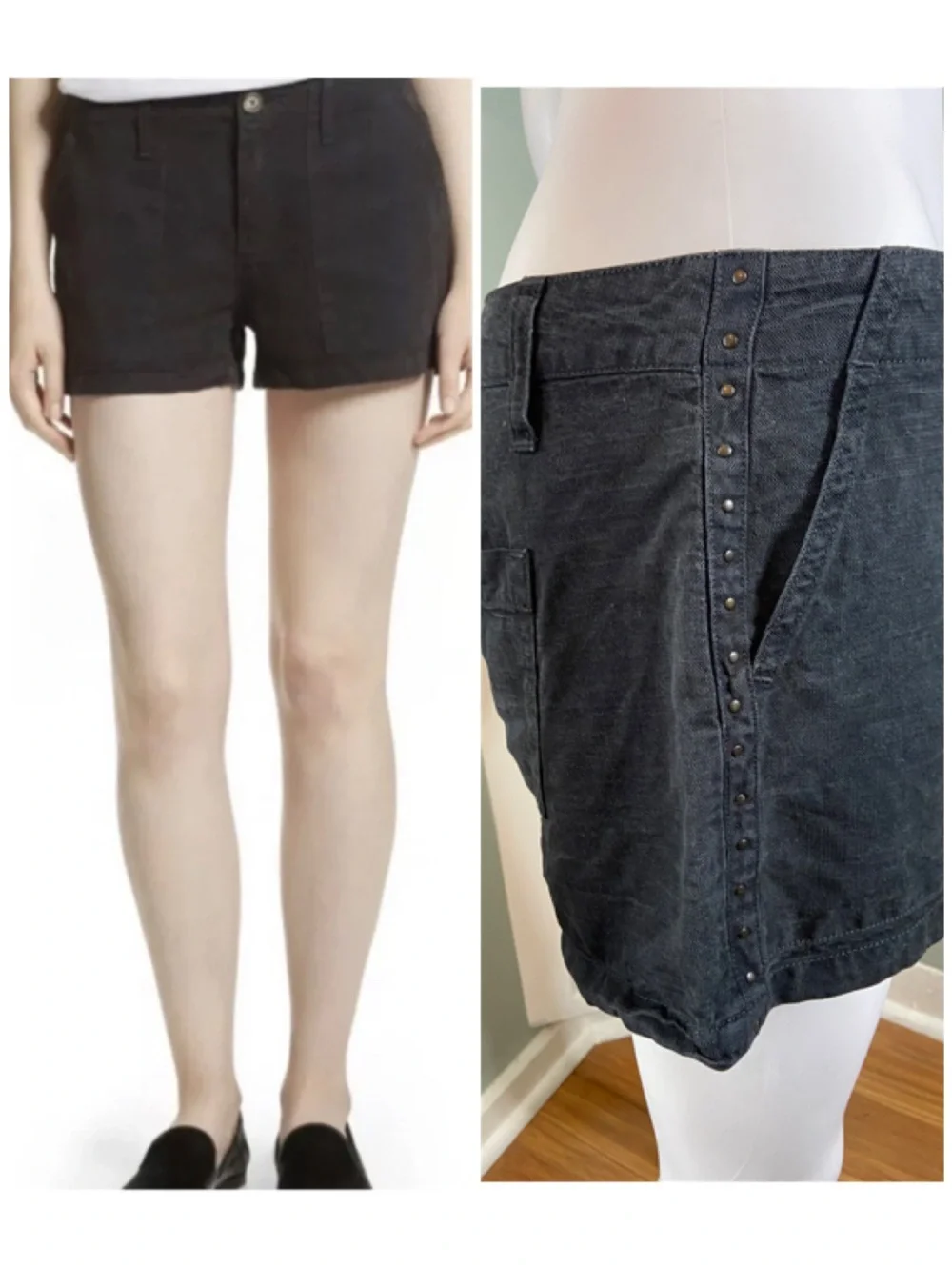 Joie Wilma Black Faded Linen Blend Studded Side Trim Shorts Sz 4 [CH]